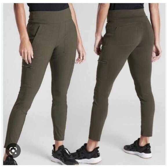 Athleta Headland Hybrid Cargo Joggers Leggings Green Zipper Pocket Women Size 14 - Picture 5 of 10